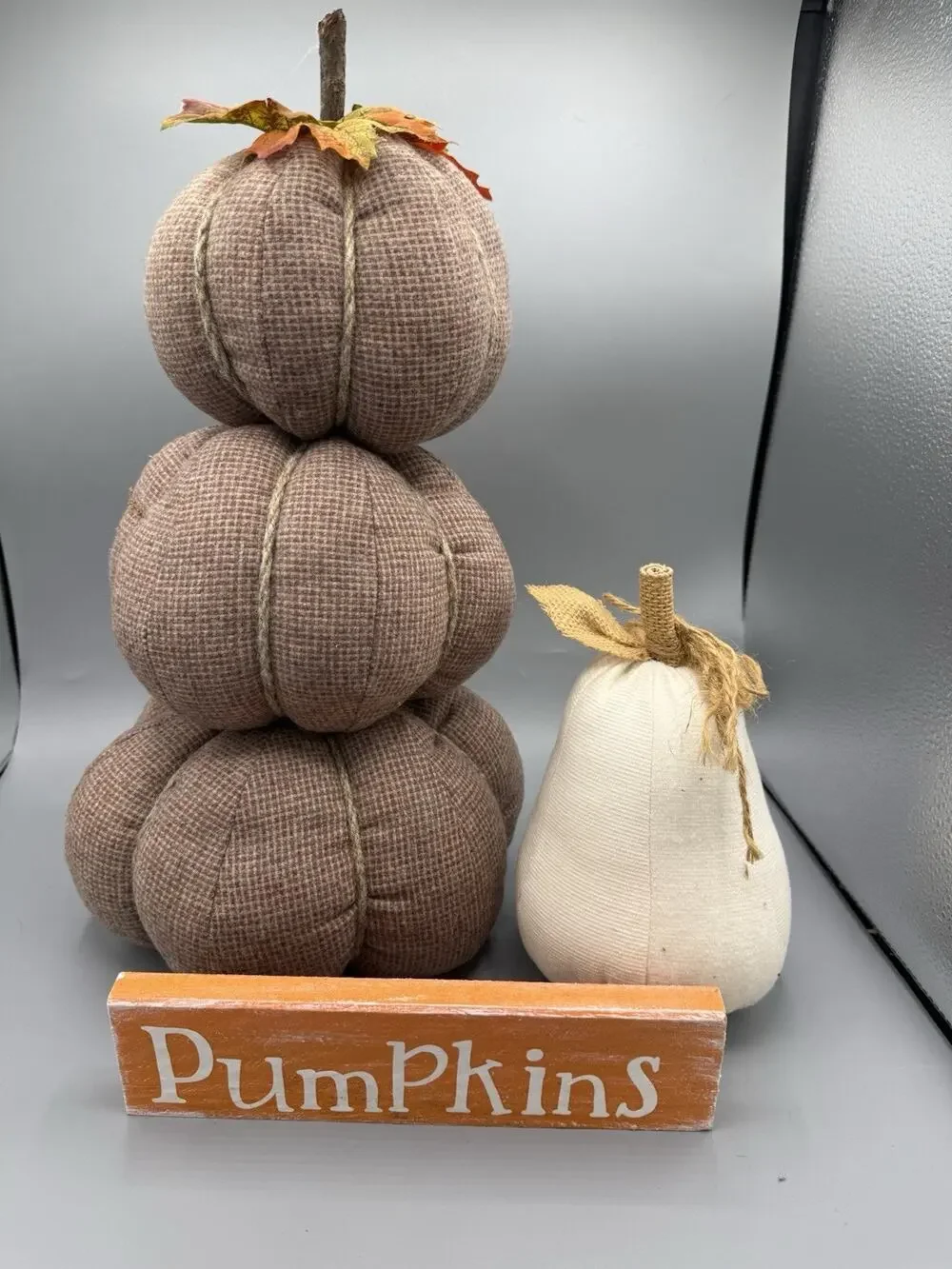 Farmhouse Fall Decor Lot Fabric Pumpkins Wood Pumpkins Sign Thanksgiving Set